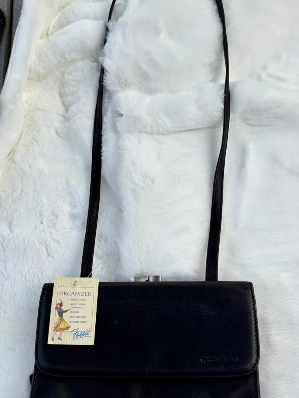 Fossil Black Leather Crossbody Organizer Bag